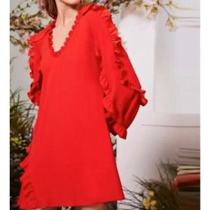ALEXIS Red Ceretti Ruffle Long Sleeve Shift  Dress Size Medium